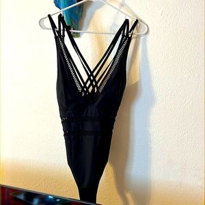 Black Beachsissi one-piece, fishnet front/ lattice style back, large